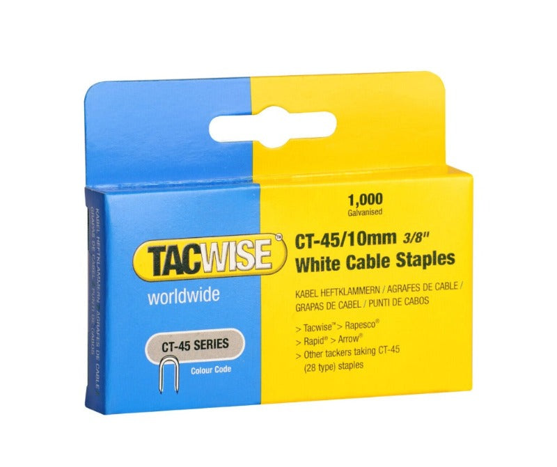 Galvanised cable staples box, CT-45 series, 10mm white collated staples, 1,000