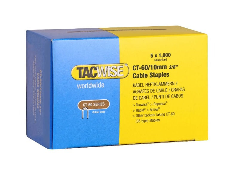 Tacwise CT-60 10mm galvanised cable staples in collated box, 5x1,000