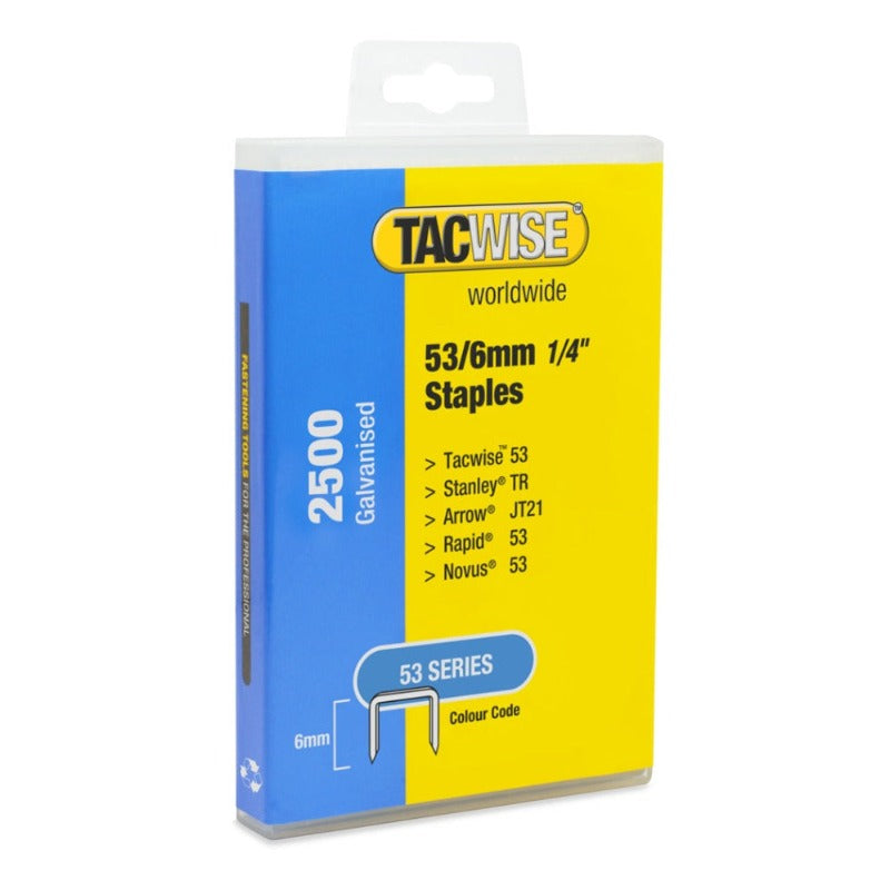 Tacwise heavy-duty galvanised staples, 53/6mm, collated strip pack