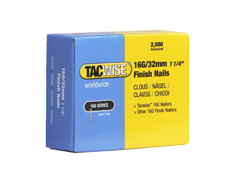 Tacwise finish nails box, 16G/32mm, 2,500 galvanised brads