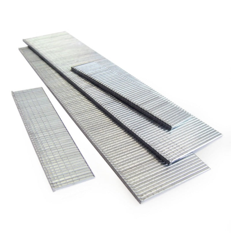 Collated finish nails, 16/35mm, silver metal strips with black collating tape