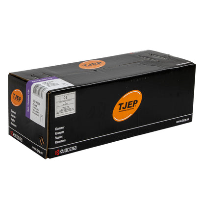 TJEP stapler fasteners box, black carton with orange logo and barcode label