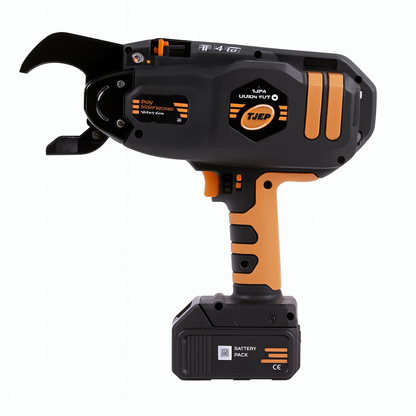 Cordless tying tool with black body and orange grip accents