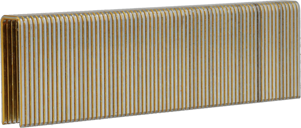 Collated heavy wire staples strip, metallic steel finish, 50 mm length