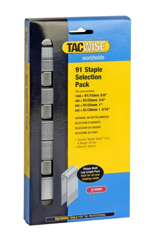 Tacwise 0204 Type 91/15-30mm Assorted Galvanised Narrow Crown Staples