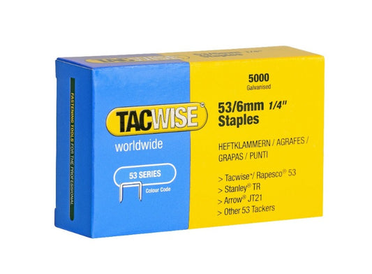 Tacwise 53/6mm galvanized staples box, collated fasteners for 53 series, 5000 count