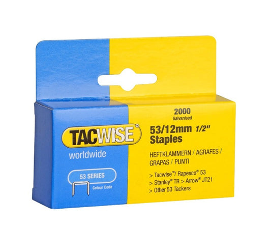 Tacwise 53/12mm galvanised staples box, collated fasteners, 2000