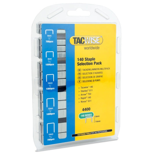 Tacwise staple selection pack with galvanised collated staples in blister, mixed sizes