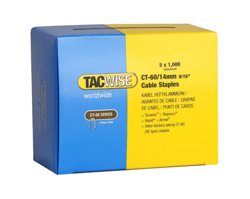 Tacwise 0356 Type CT-60/14mm Galvanised Divergent Point Cable Staples
