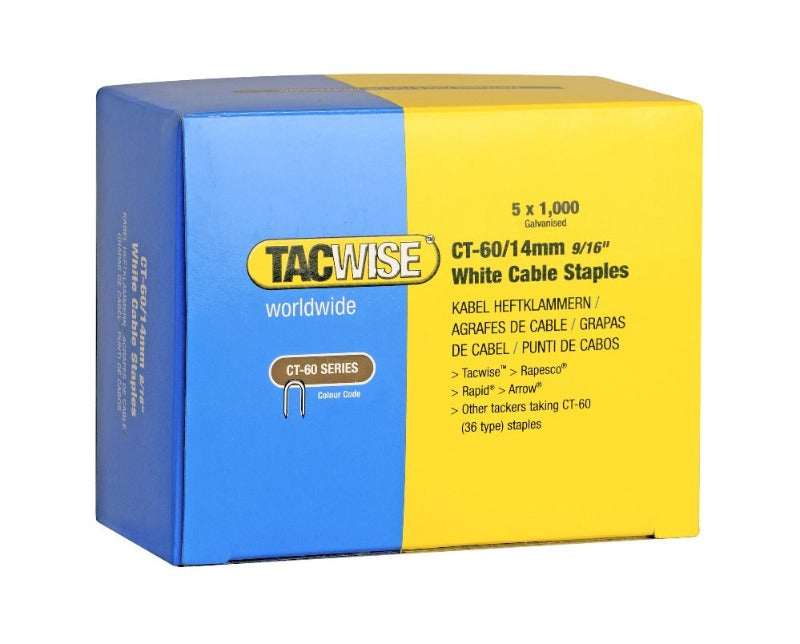 Tacwise 0357 CT-60/14mm Galvanised Divergent Point White Cable Staples