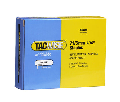 Tacwise 71/5 mm upholstery staples, 20,000 galvanized staples box