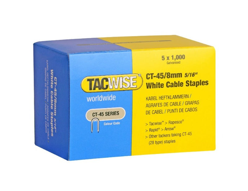 Tacwise 0980 Type CT-45/8mm Galvanised Divergent Point White Cable Staples