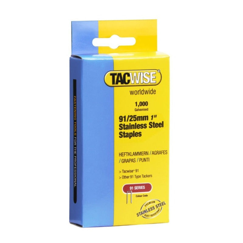 Tacwise 1071 Type 91/25mm Stainless Steel Narrow Crown Staples