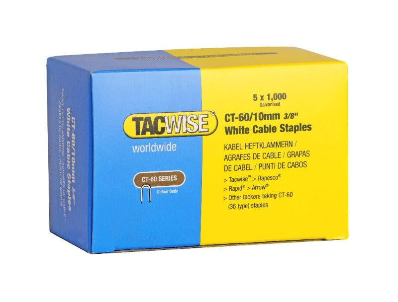 Tacwise 1094 Type CT-60/10mm Galvanised Divergent Point White Cable Staples
