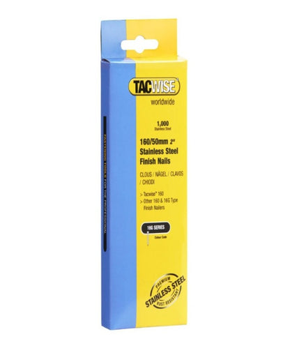 Collated stainless steel brads box, Tacwise, yellow and blue packaging