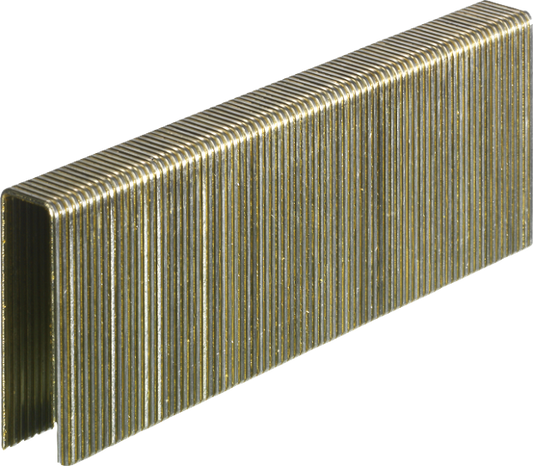 Collated staple strip with long metallic staples, straight row