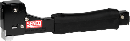 Senco hammer tacker with black handle and staple magazine