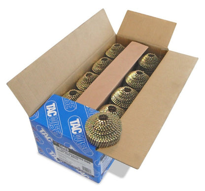 Tacwise collated ring shank nails with conical heads, galv finish, in cardboard pack